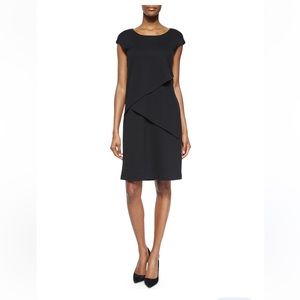 Lafayette 148 New York Black Asymmetrical Layered Jersey Dress Size L
